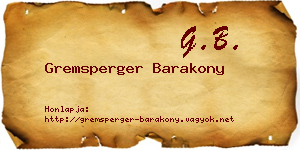 Gremsperger Barakony névjegykártya